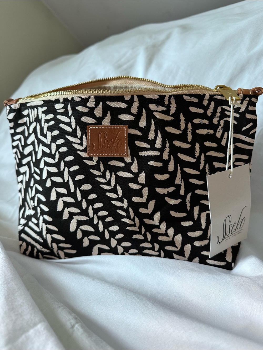 Sseko Black & White Patterned Canvas Cosmetic Pouch